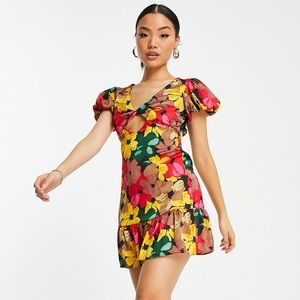Topshop Petite bold floral tie front mini dress Fall Fashion Fall floral